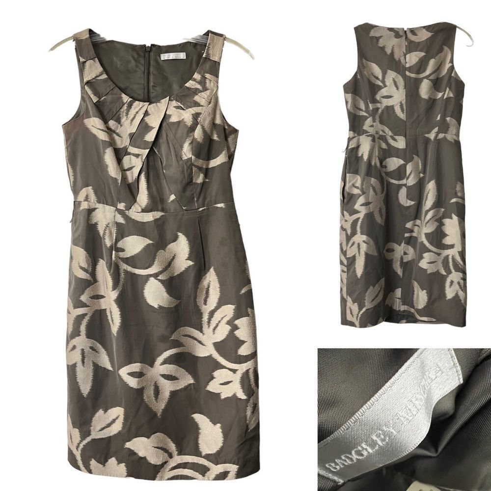 Badgley Mischka dress size xs/0 taupe floral jacquard sheath dress -2